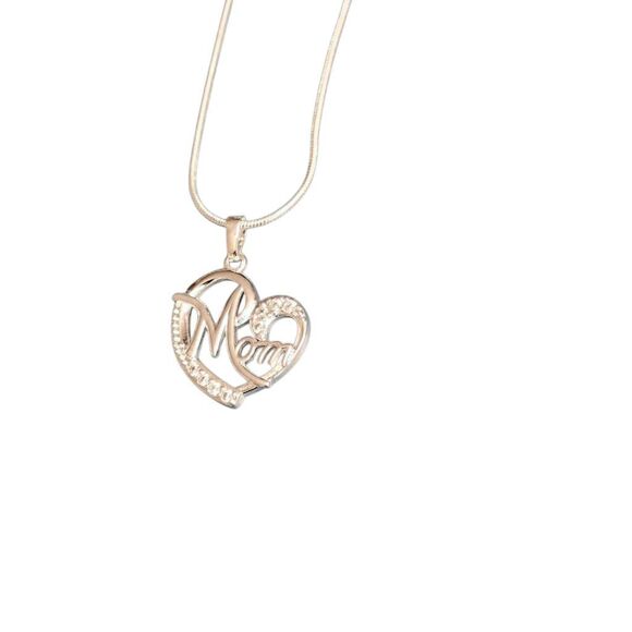 Mom Mother Sterling Silver 925 Heart Gem Pendant on Snake Rope Chain Necklace - Picture 4 of 14